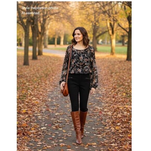 RW&Co. floral print cropped balloon sleeve sheer blouse - Picture 2 of 14